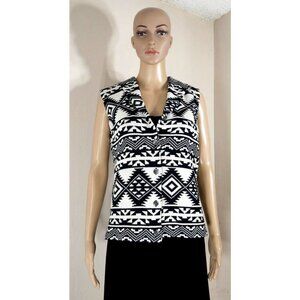 Black White Southwest Aztec 100% Cotton Collared Vest Chaps Wms Small New